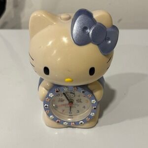 Vintage 1998 Sanrio Hello Kitty Talking Alarm Clock Blue Bow Figural Retro 90s